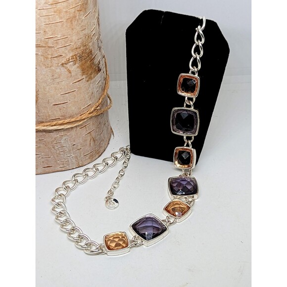 Gloria Vanderbilt Amber and Amethyst Seven Crystal Stones Adjustable Necklace - Picture 1 of 4